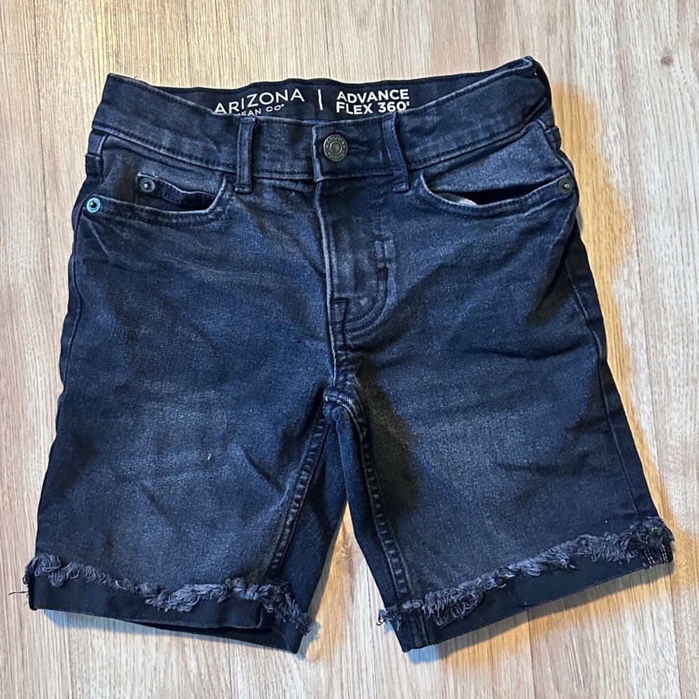 Arizona Jean Co Kids Boys Black Denim Frayed Hem Shorts Advance Flex 360 Size 7